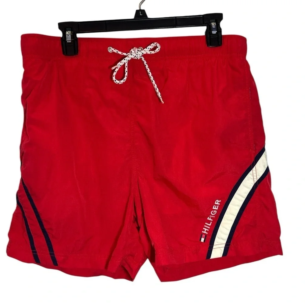 VTG Y2K Tommy Hilfiger Logo Mens Swim Shorts Med Red White Blue Retro 5